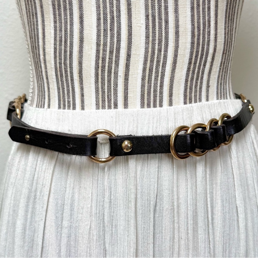 Y2K Black Leather Ring Belt Studded Tarnish Boho Indie Belt Whimsygoth